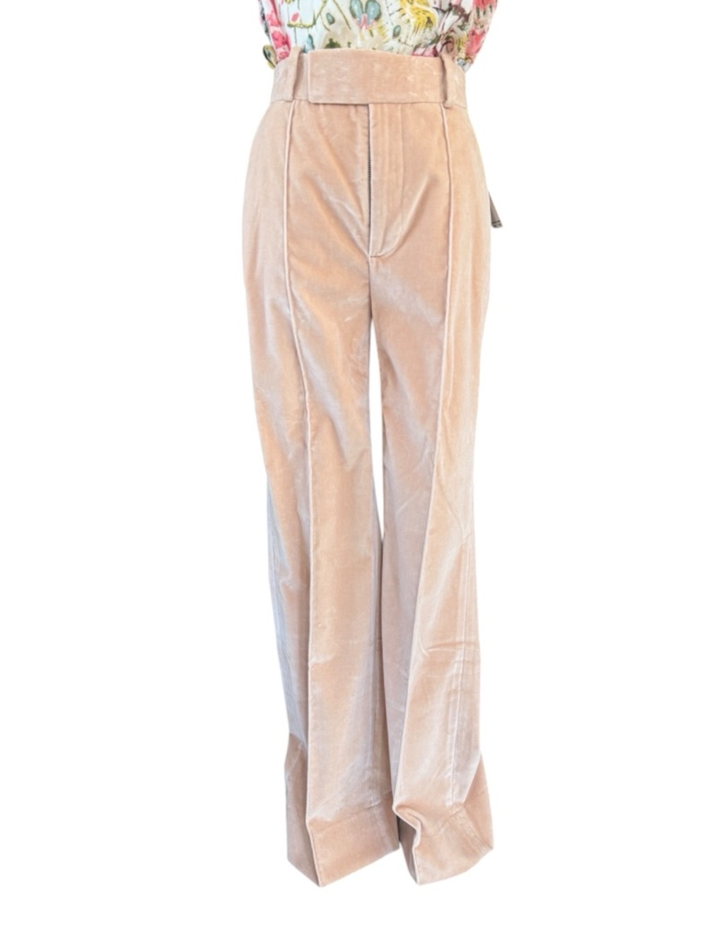 Frame Slim Stacked Velvet Pants Wide Leg Blush Trousers Quiet Luxury Size 2 New
